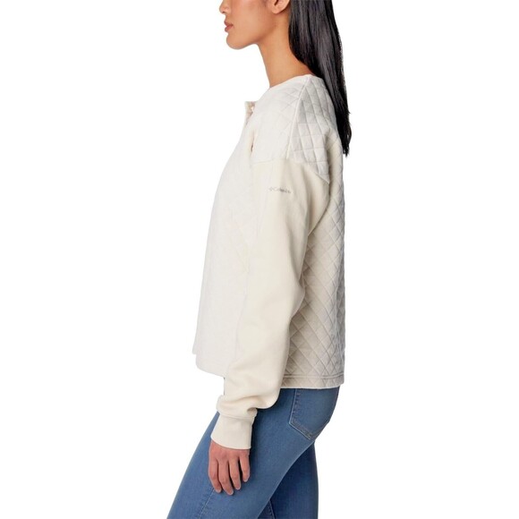 Columbia Women's Hart Mountain Quilted Crewneck Sweater Comfy lounge Top Beige L - Picture 3 of 5